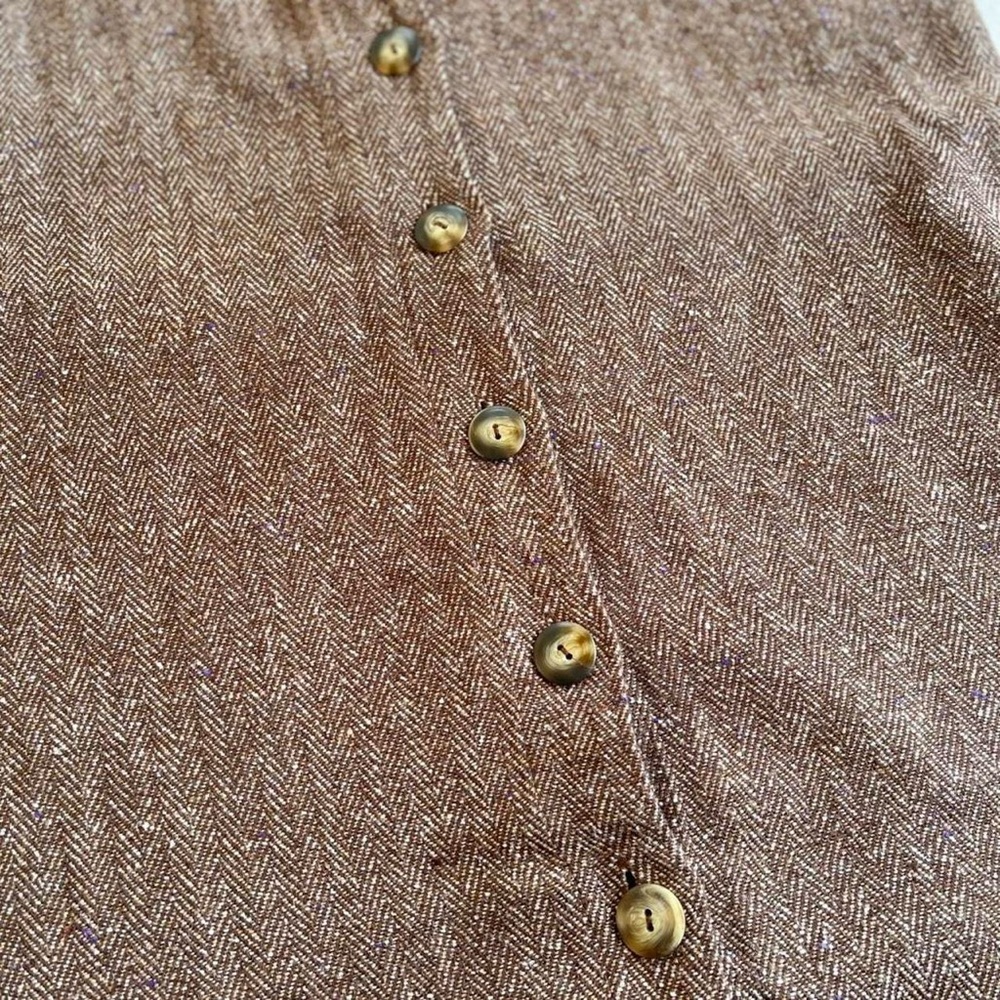 Vintage Christopher & Banks Brown Tone Tweed Button Front Sleeveless Maxi Dress - Picture 7 of 8